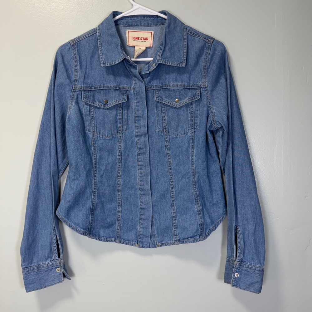 Lone Star Womens Medium Wash Denim Snap Front‎ Shirt Jacket Cotton Blue Size M